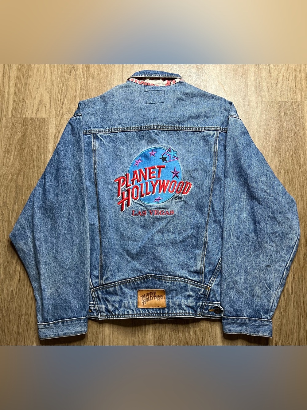 Vintage 90s Planet Hollywood Las Vegas Denim Jacket XL Embroidered